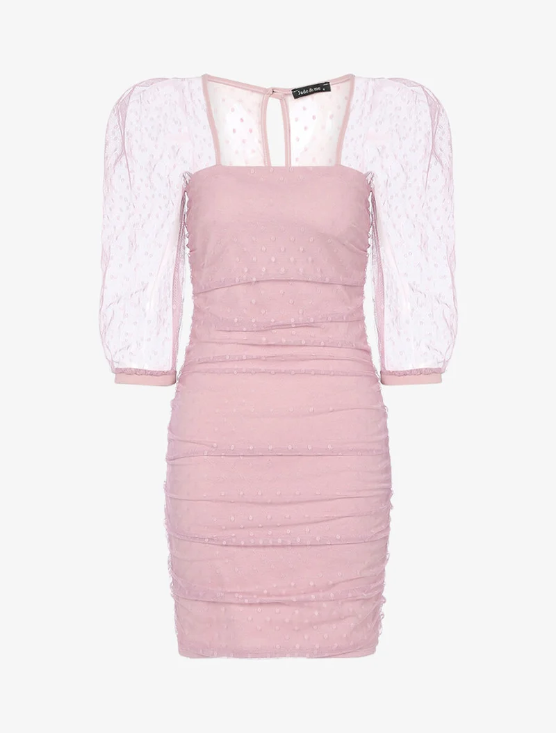 Robe fourreau en tulle à pois - Rose