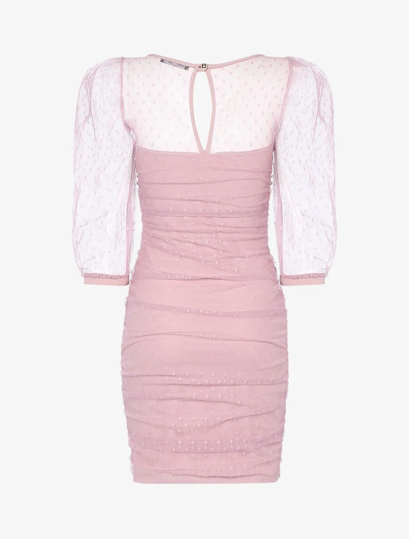 Robe fourreau en tulle à pois - Rose