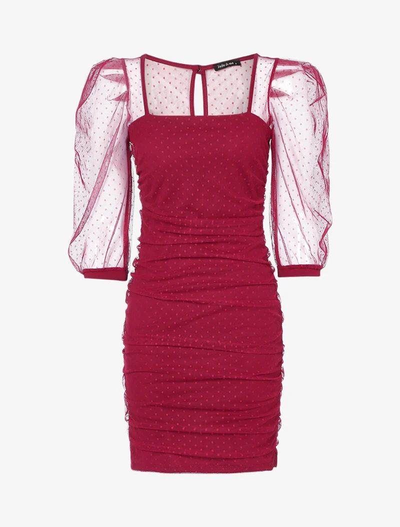 Robe fourreau en tulle à pois - Bordeaux