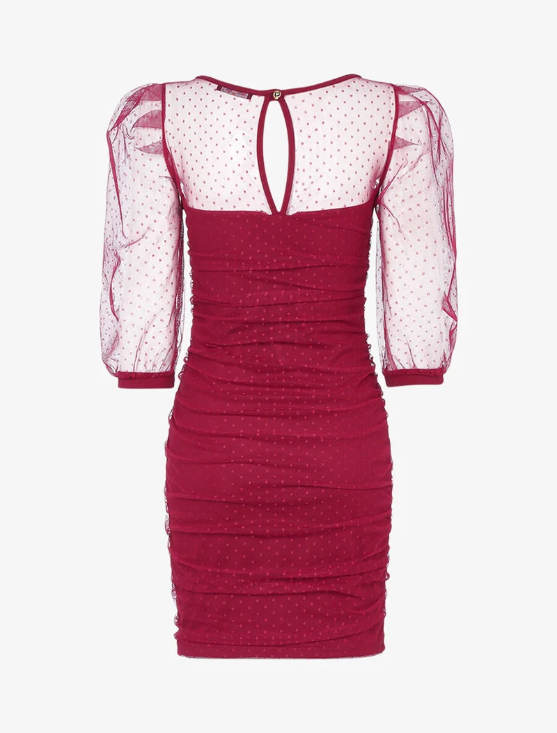Robe fourreau en tulle à pois - Bordeaux