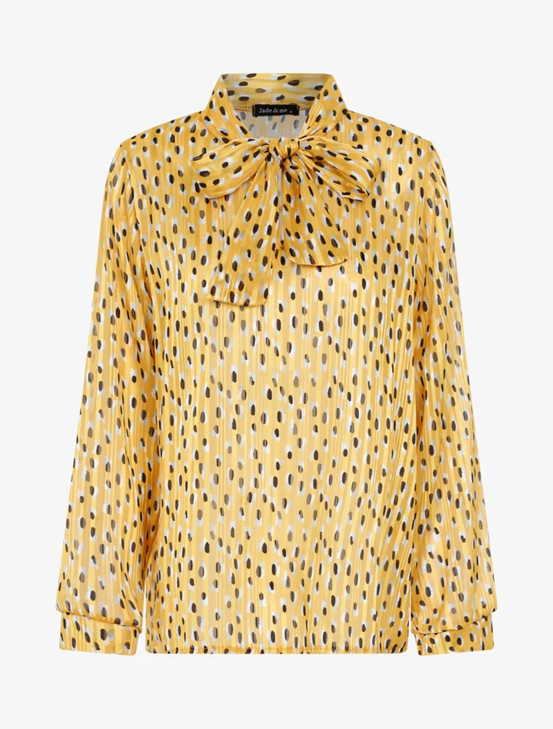 Blouse transparente imprimé à col lavallière - Jaune