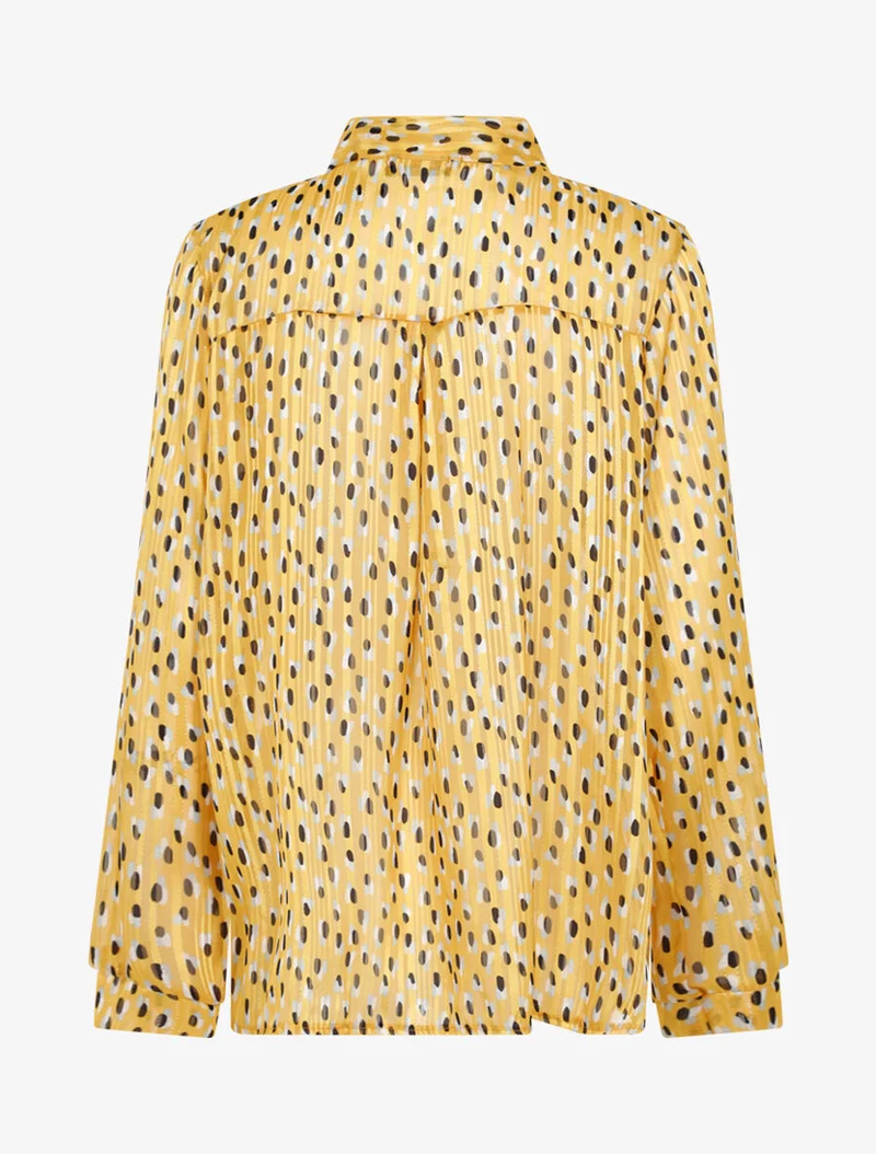 Blouse transparente imprimé à col lavallière - Jaune