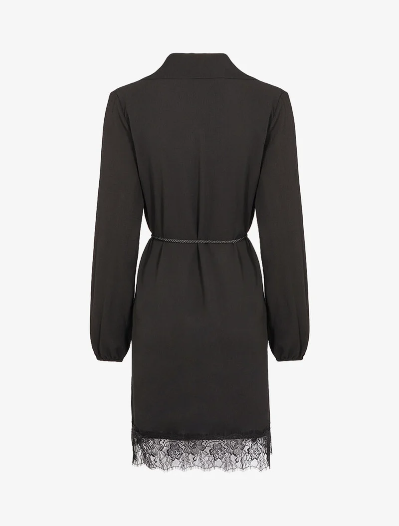 Robe effet crêpe à bord dentelle - Noir