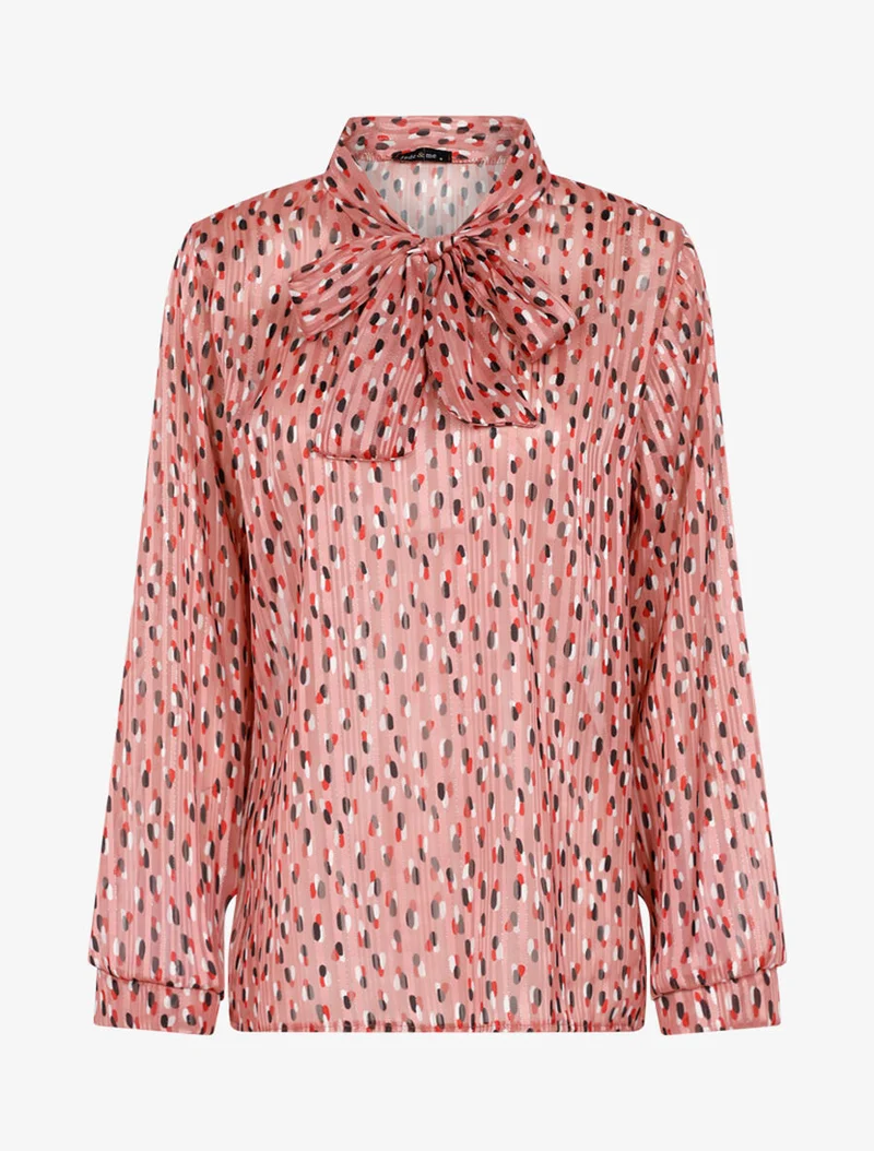 Blouse transparente imprimé à col lavallière - Rose