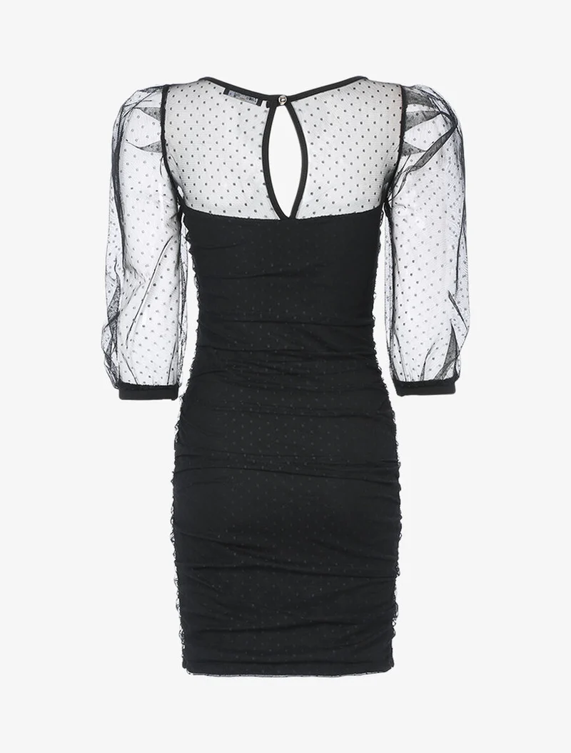 Robe fourreau en tulle à pois - Noir