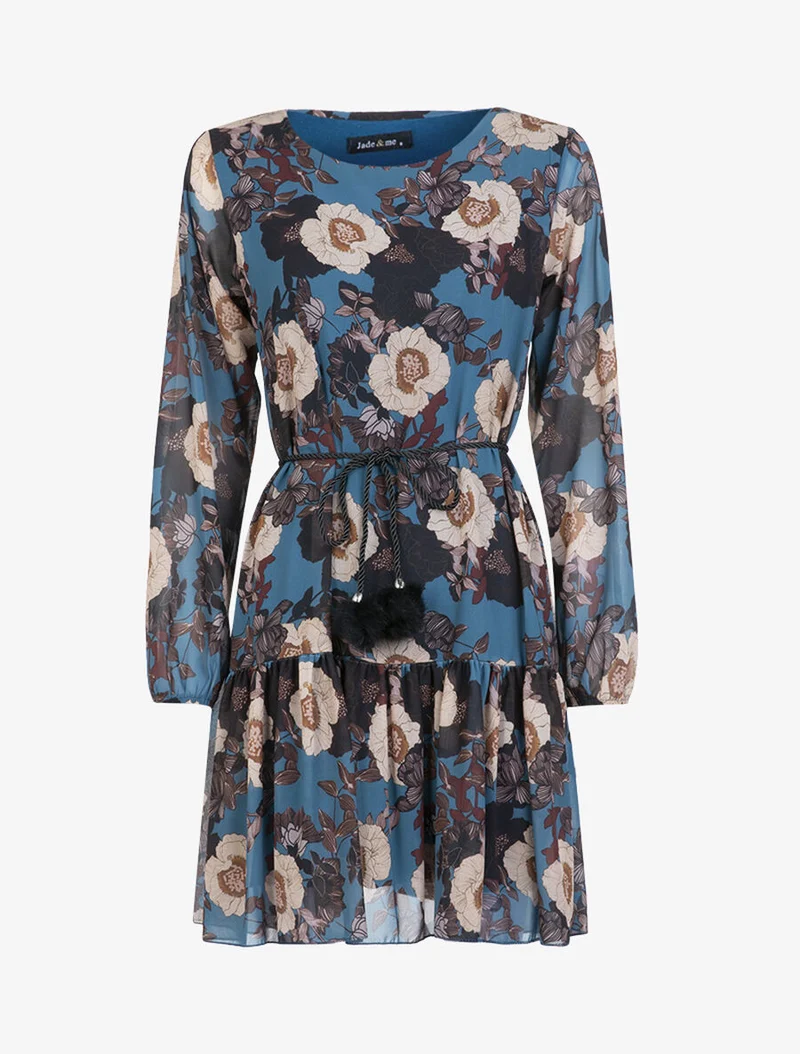 Robe en voile à imprimé floral - Bleu pétrole