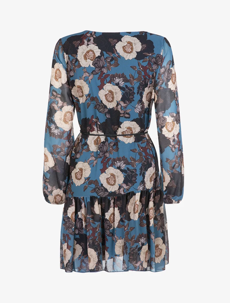 Robe en voile à imprimé floral - Bleu pétrole