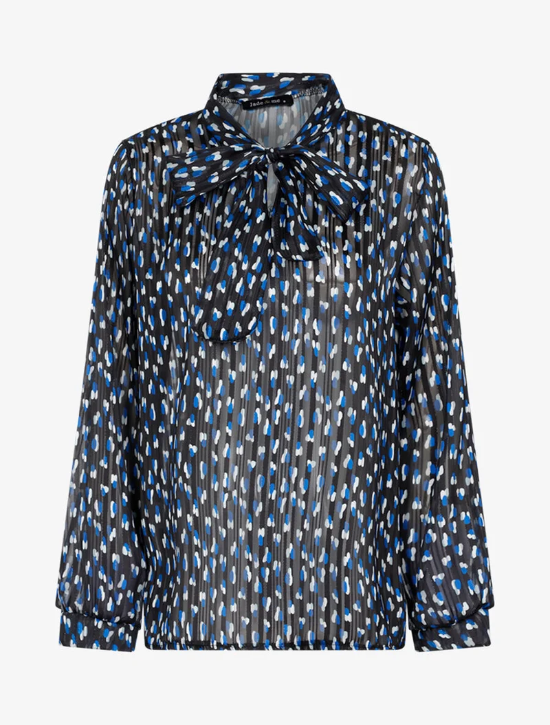 Blouse transparente imprimé à col lavallière - Noir
