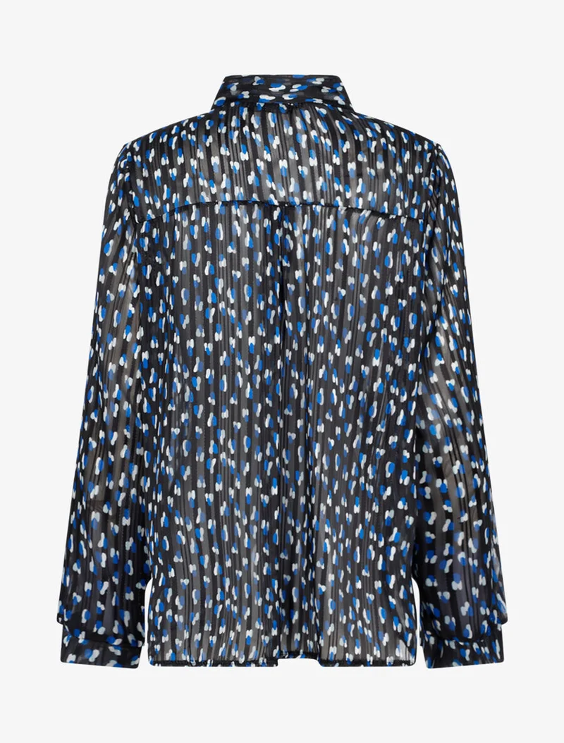 Blouse transparente imprimé à col lavallière - Noir