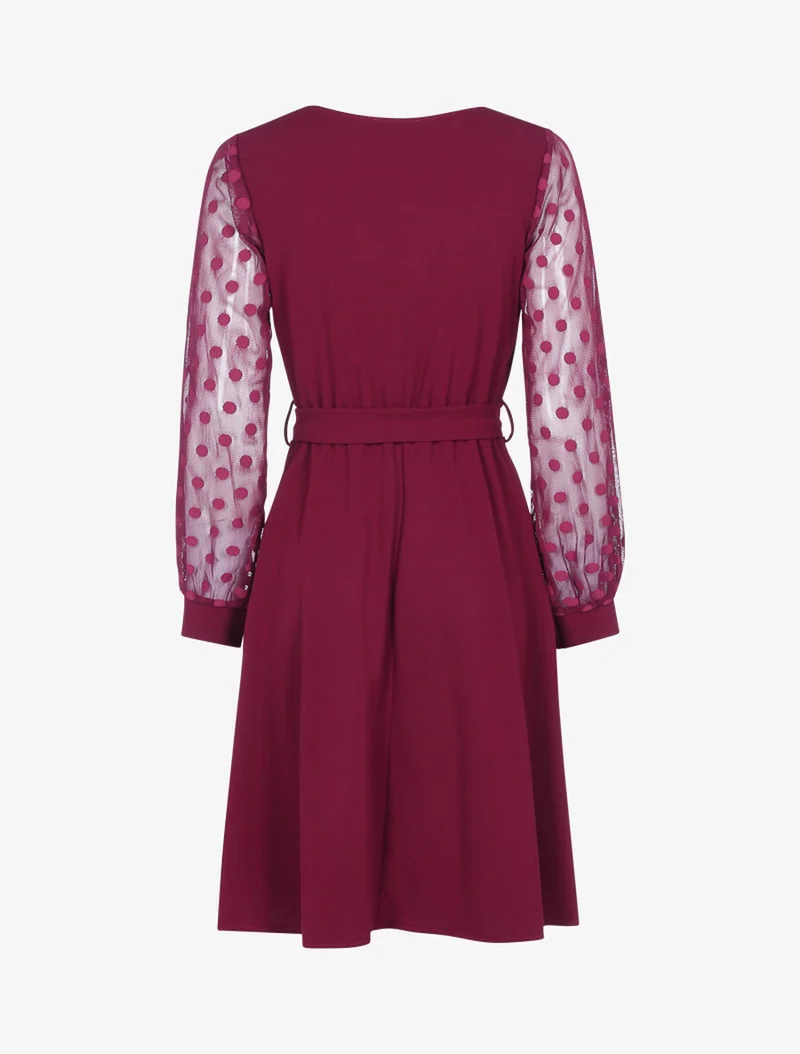 Robe fluide à manches transparentes à pois - Lie de vin