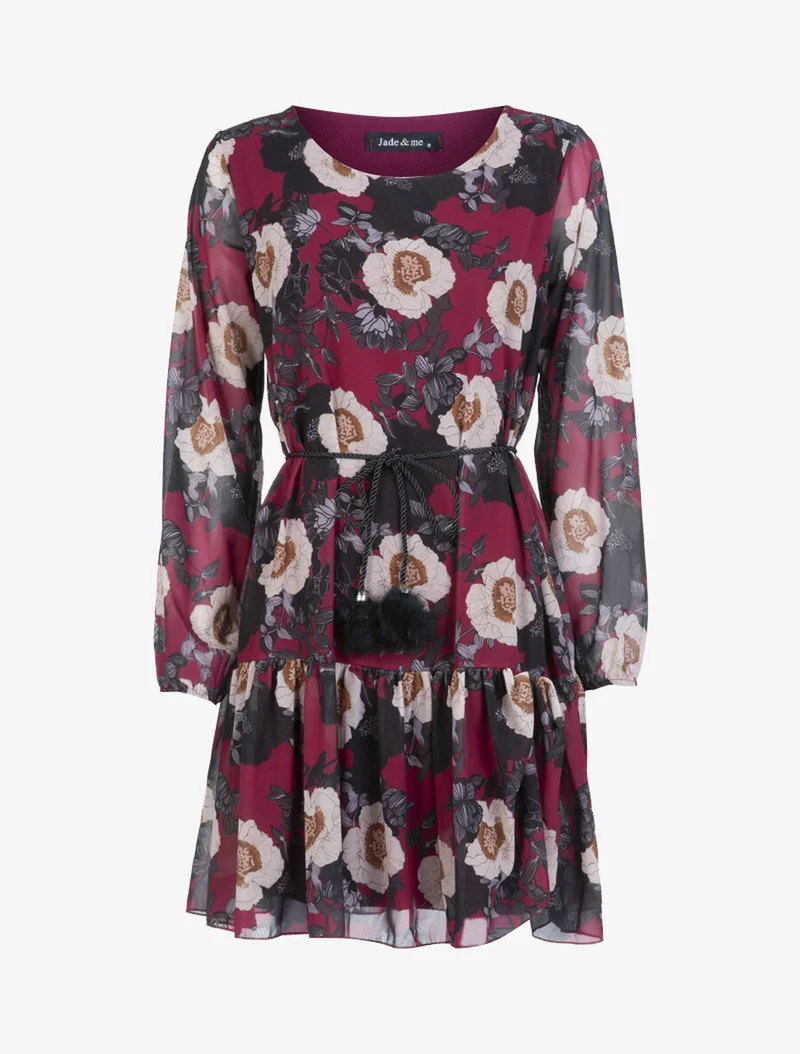 Robe en voile à imprimé floral - Lie de vin