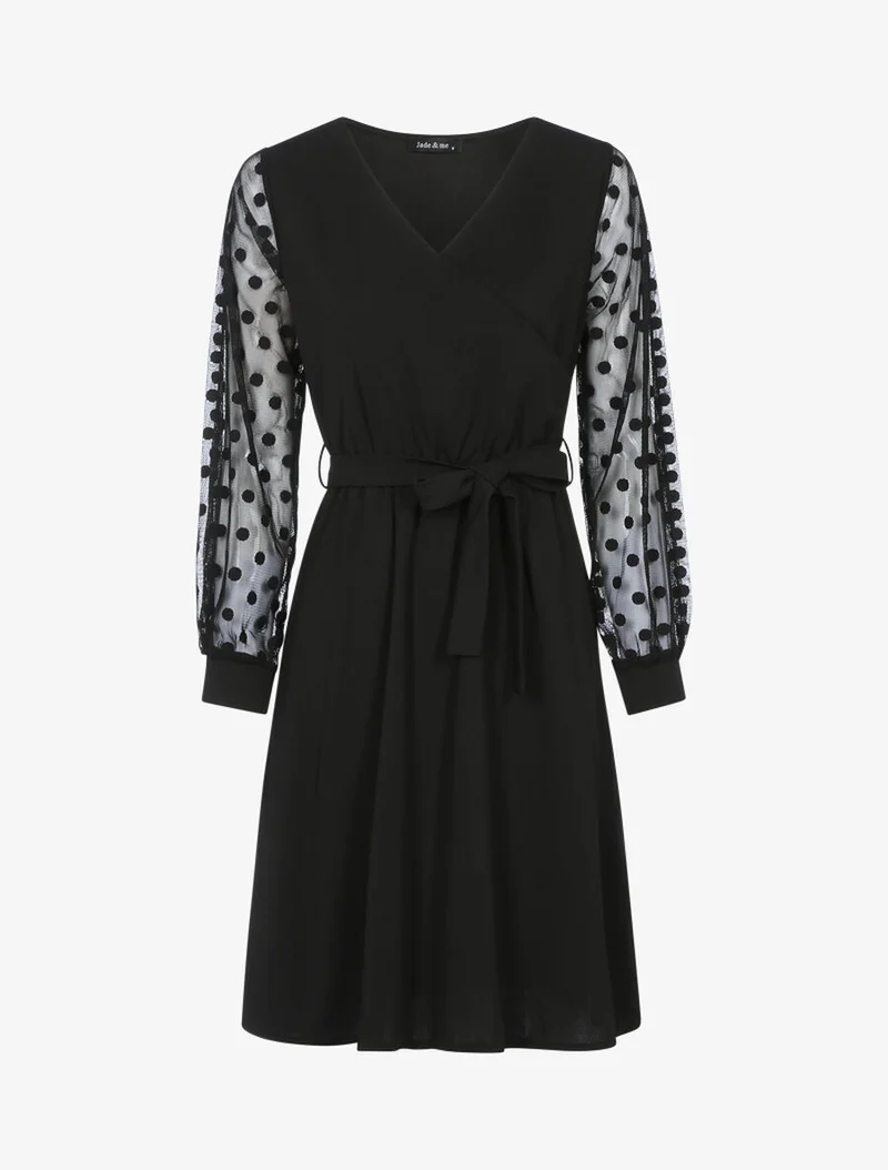 Robe fluide à manches transparentes à pois - Noir