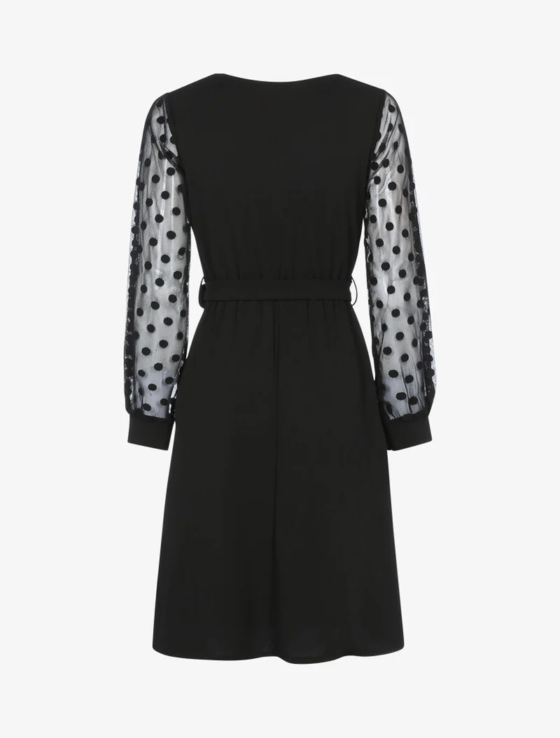 Robe fluide à manches transparentes à pois - Noir