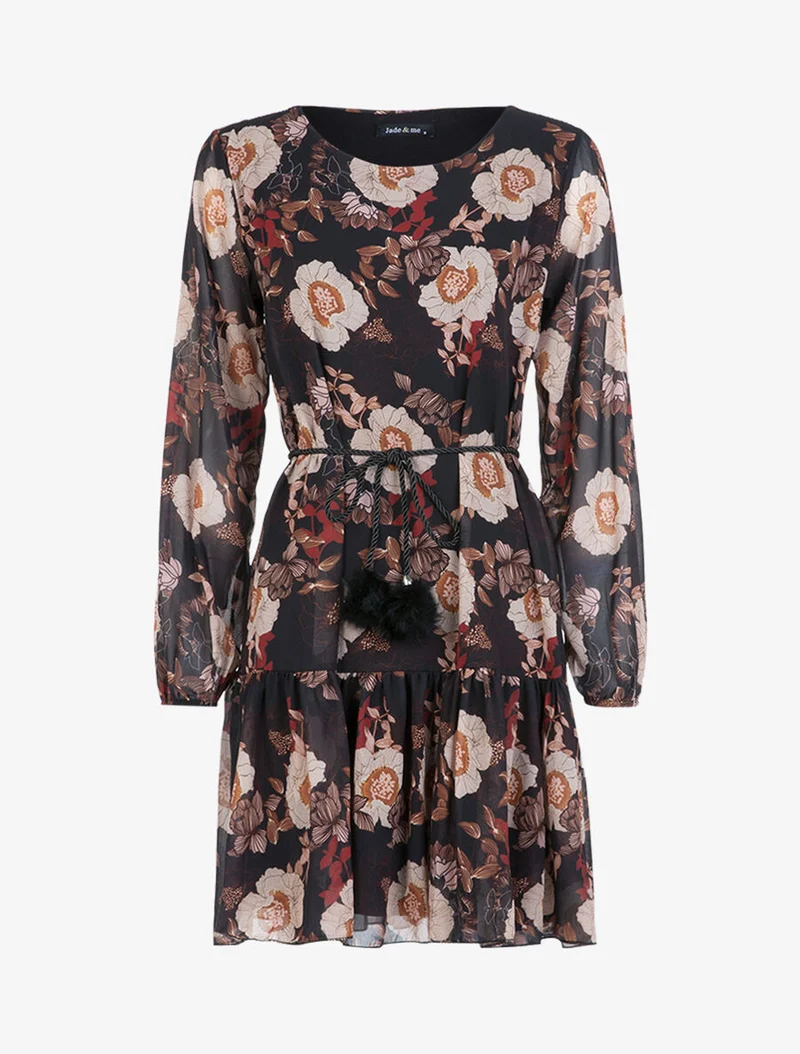 Robe en voile à imprimé floral - Noir