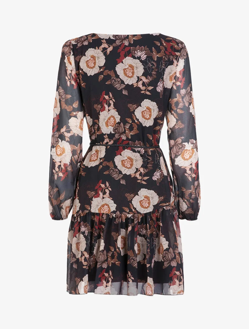 Robe en voile à imprimé floral - Noir