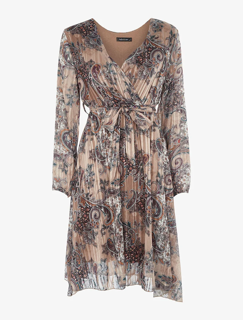 Robe cache-coeur fluide imprimé - Taupe