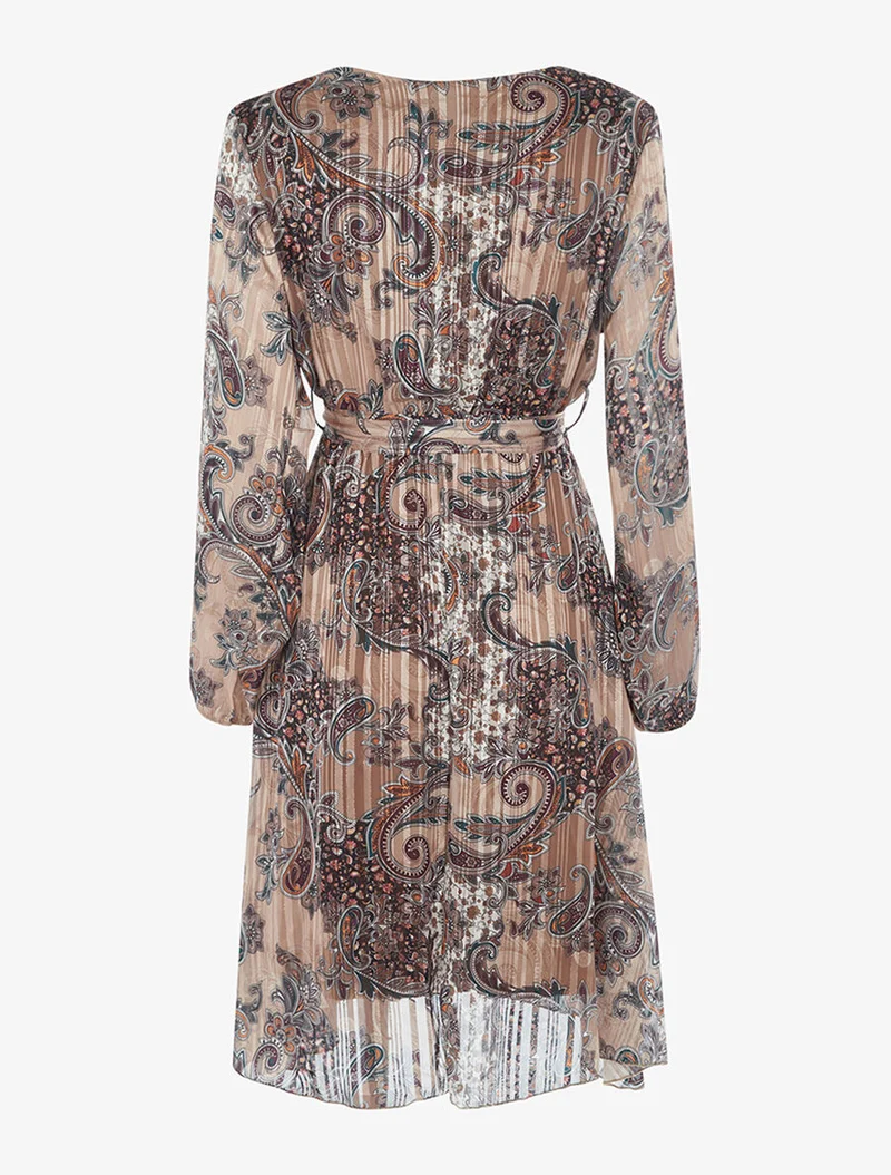 Robe cache-coeur fluide imprimé - Taupe