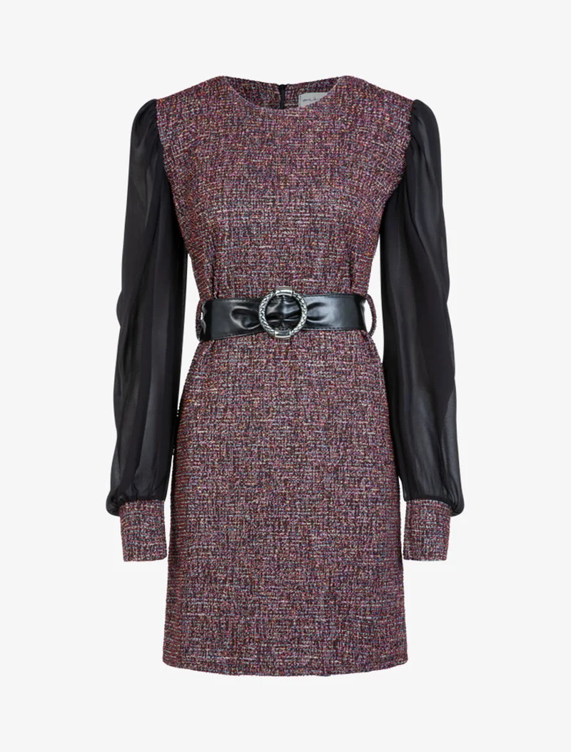 Robe en maille texturée multicolore - Rouge