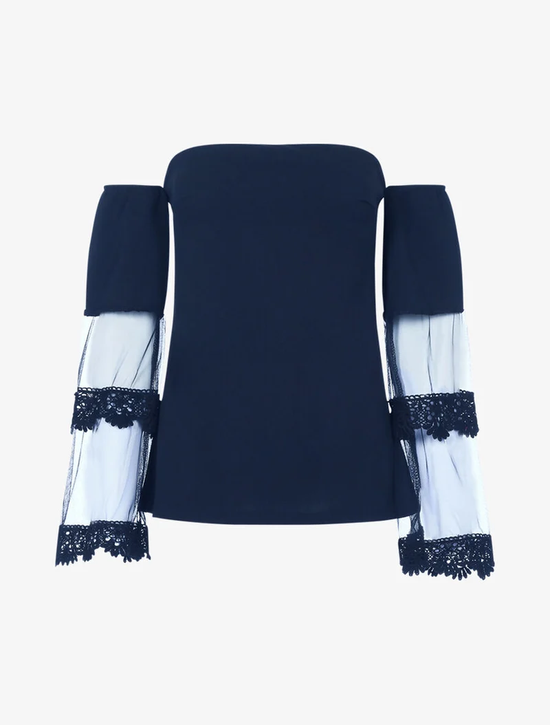 Top à manches trompette en voile - Bleu nuit