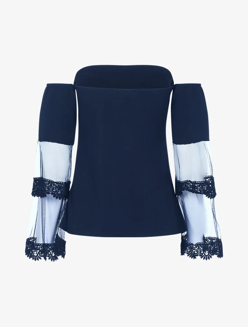 Top à manches trompette en voile - Bleu nuit