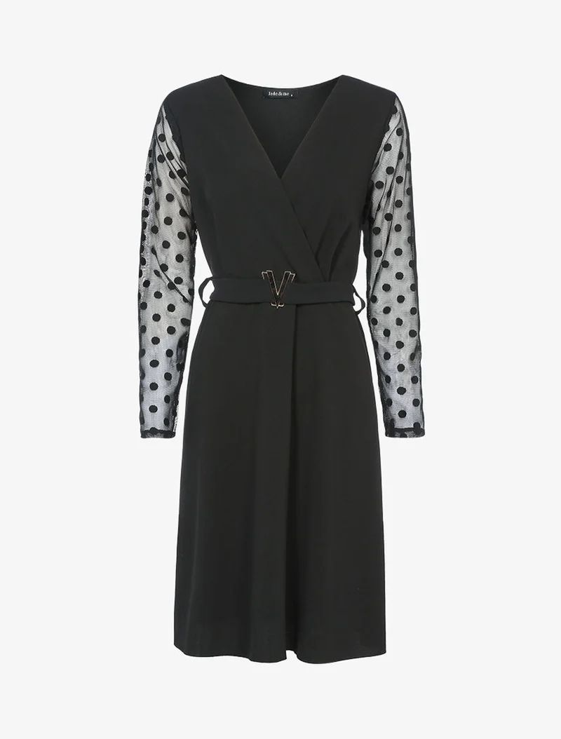 Robe cache coeur à manches ajourées - Noir