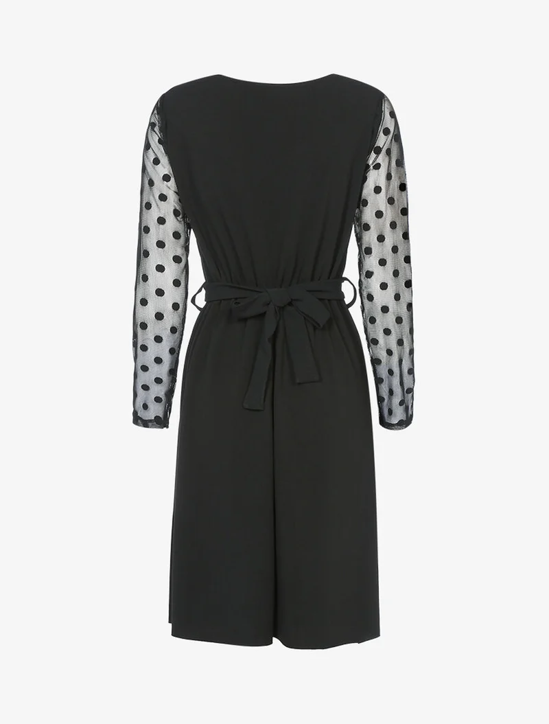 Robe cache coeur à manches ajourées - Noir