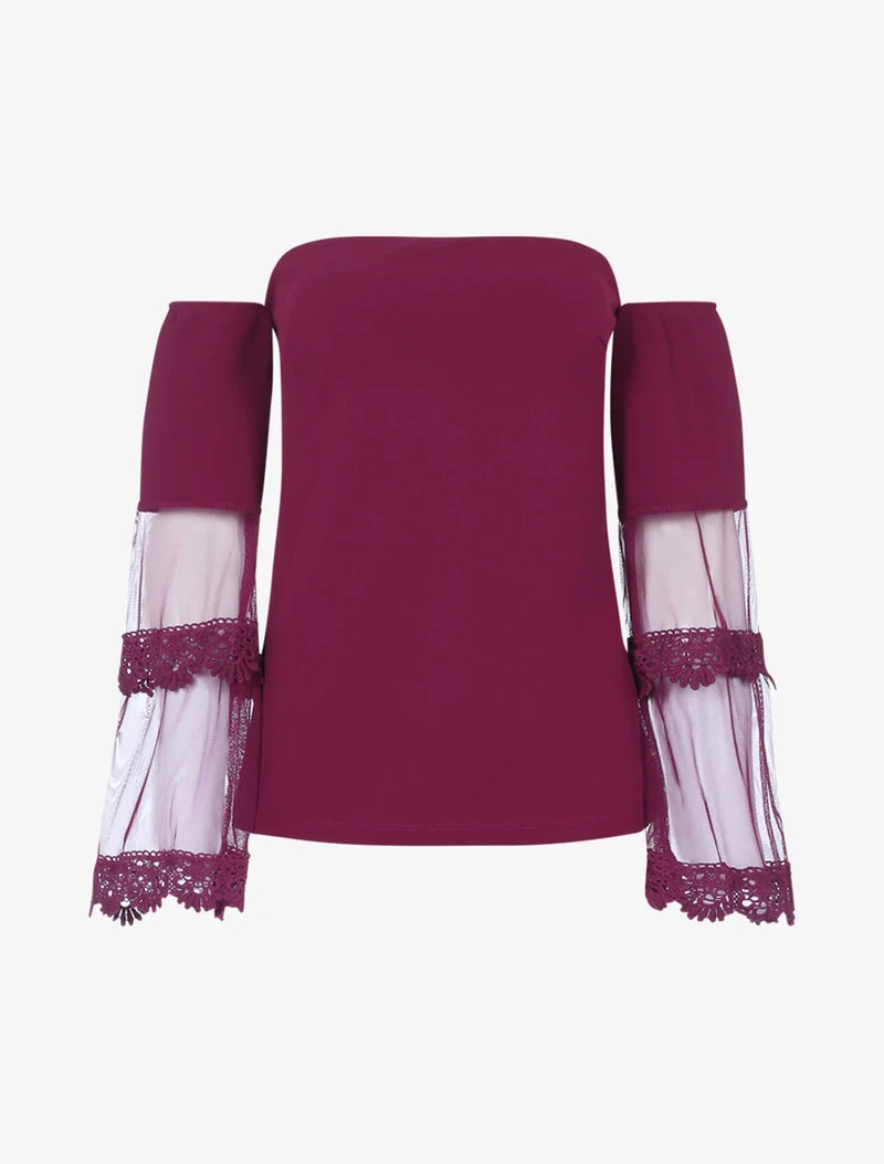 Top à manches trompette en voile - Lie de vin