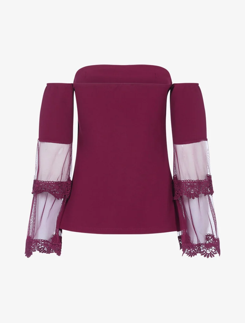 Top à manches trompette en voile - Lie de vin