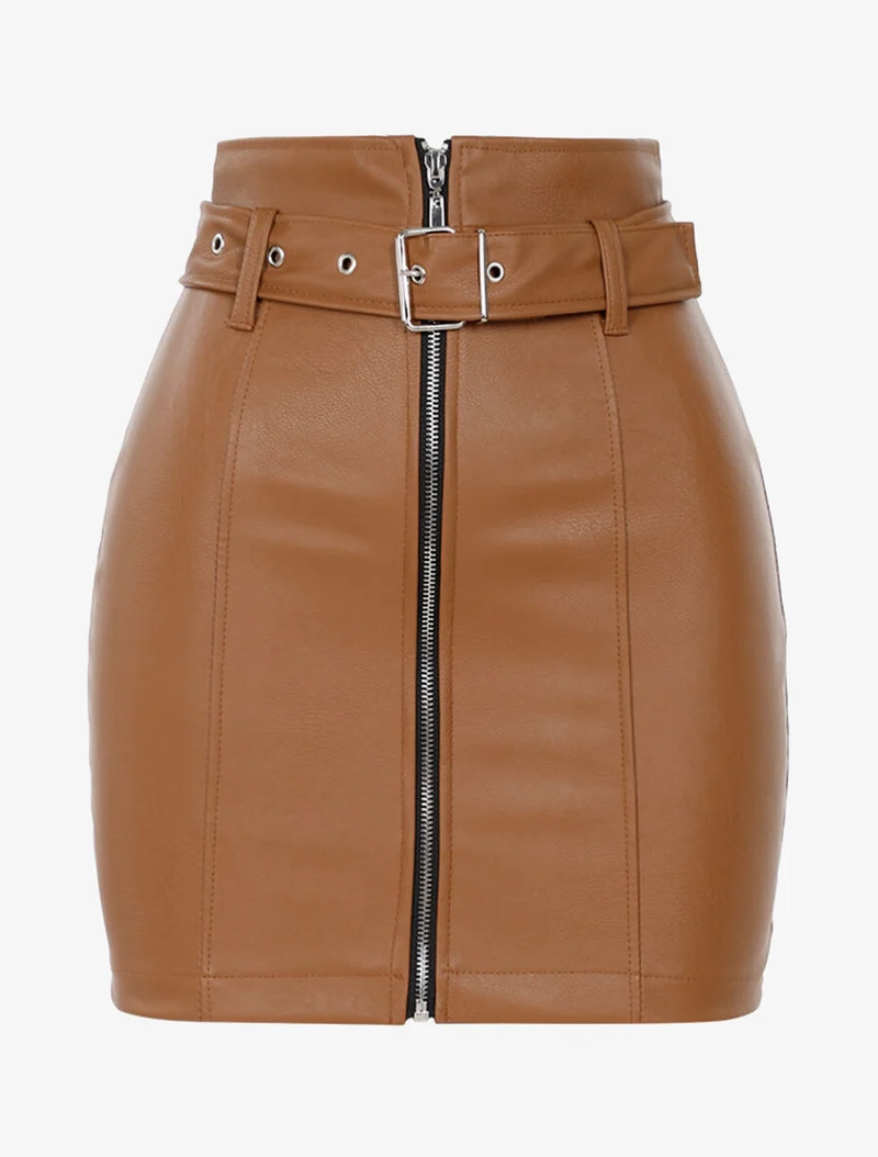 Mini jupe zippée - Camel