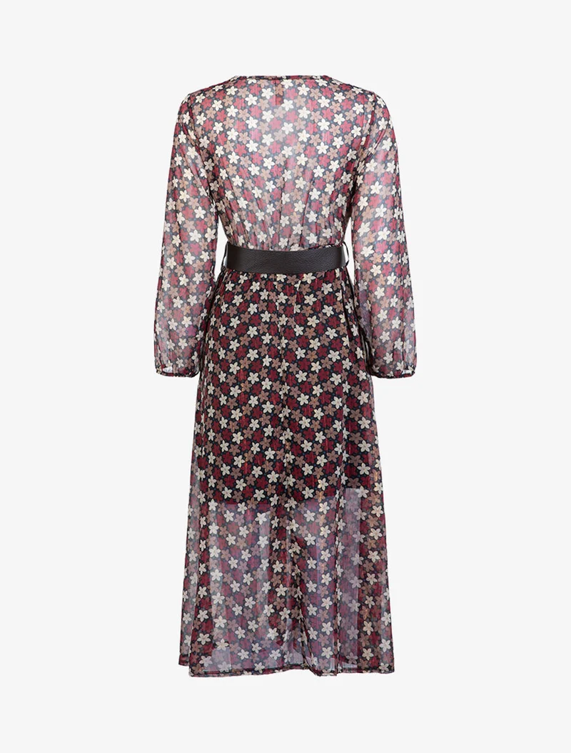 Robe longue à imprimé fleuri - Bordeaux