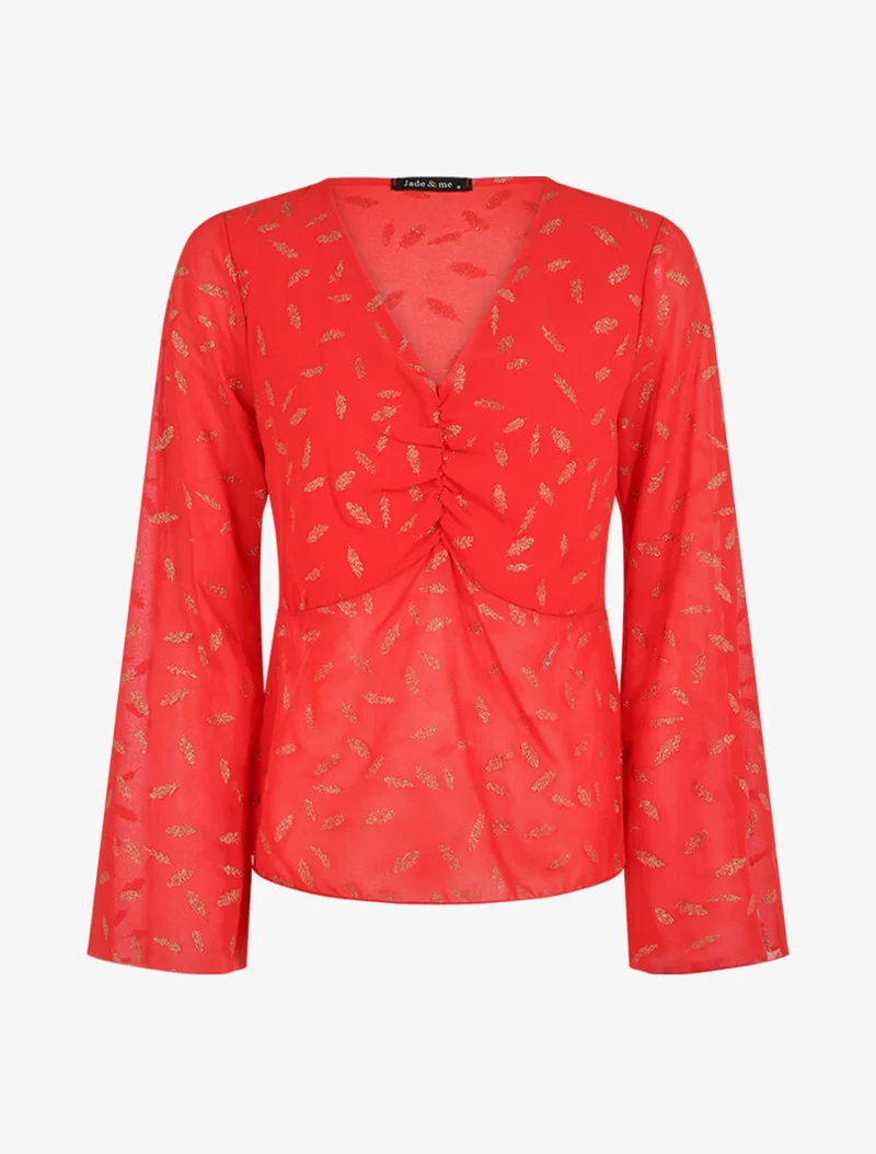 Top à imprimé feuilles irisées - Rouge