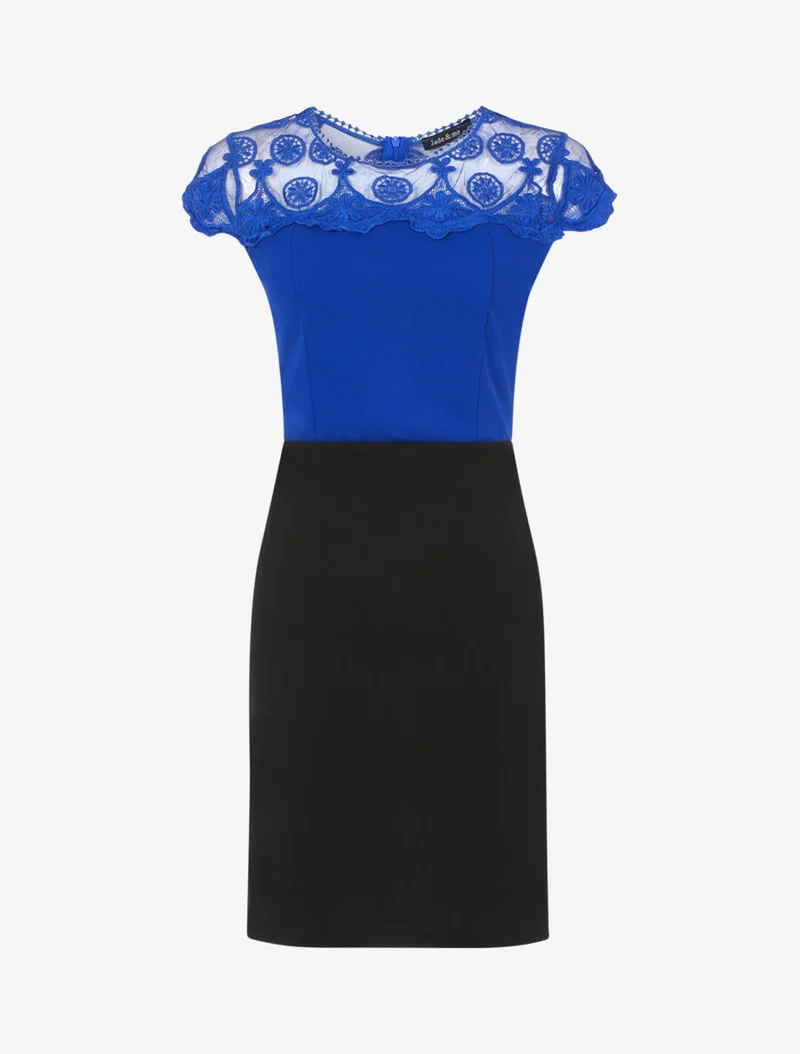Robe fourreau à haut de buste dentelle - Bleu roi/noir