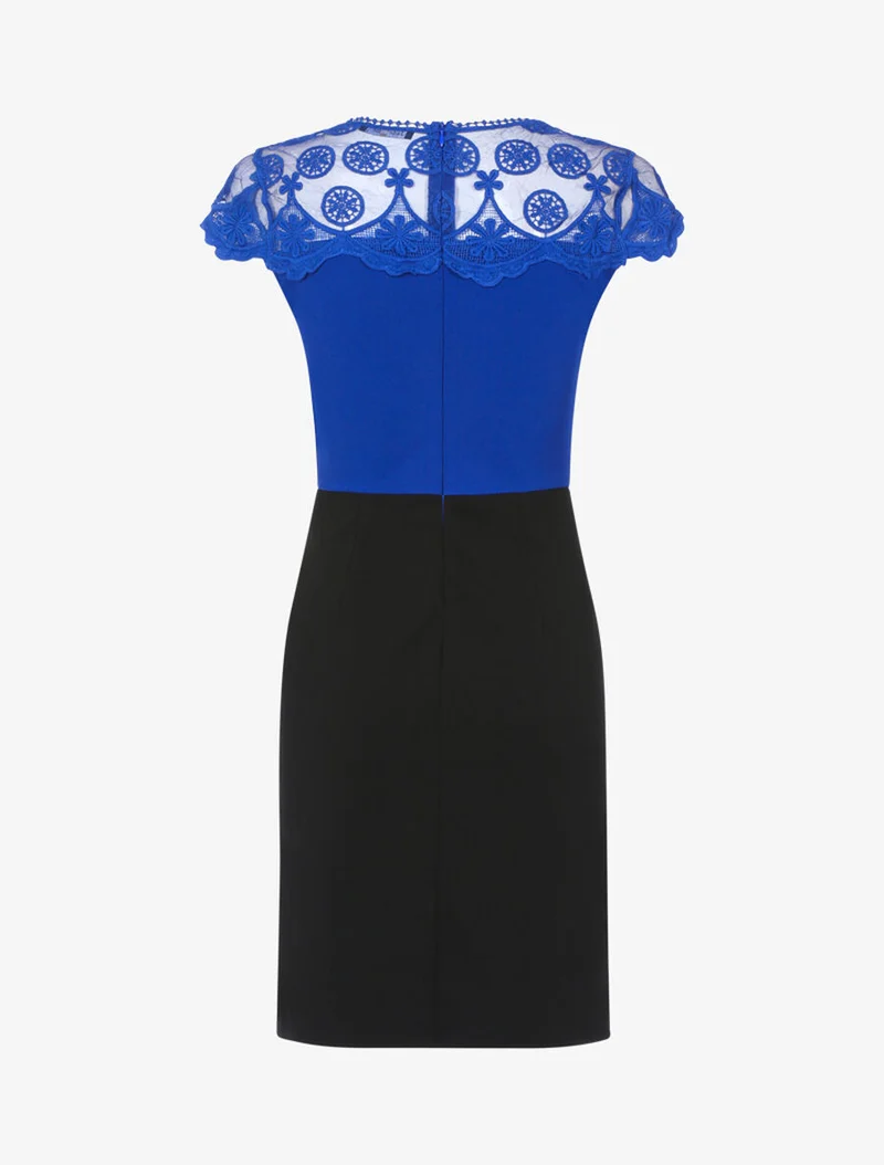 Robe fourreau à haut de buste dentelle - Bleu roi/noir