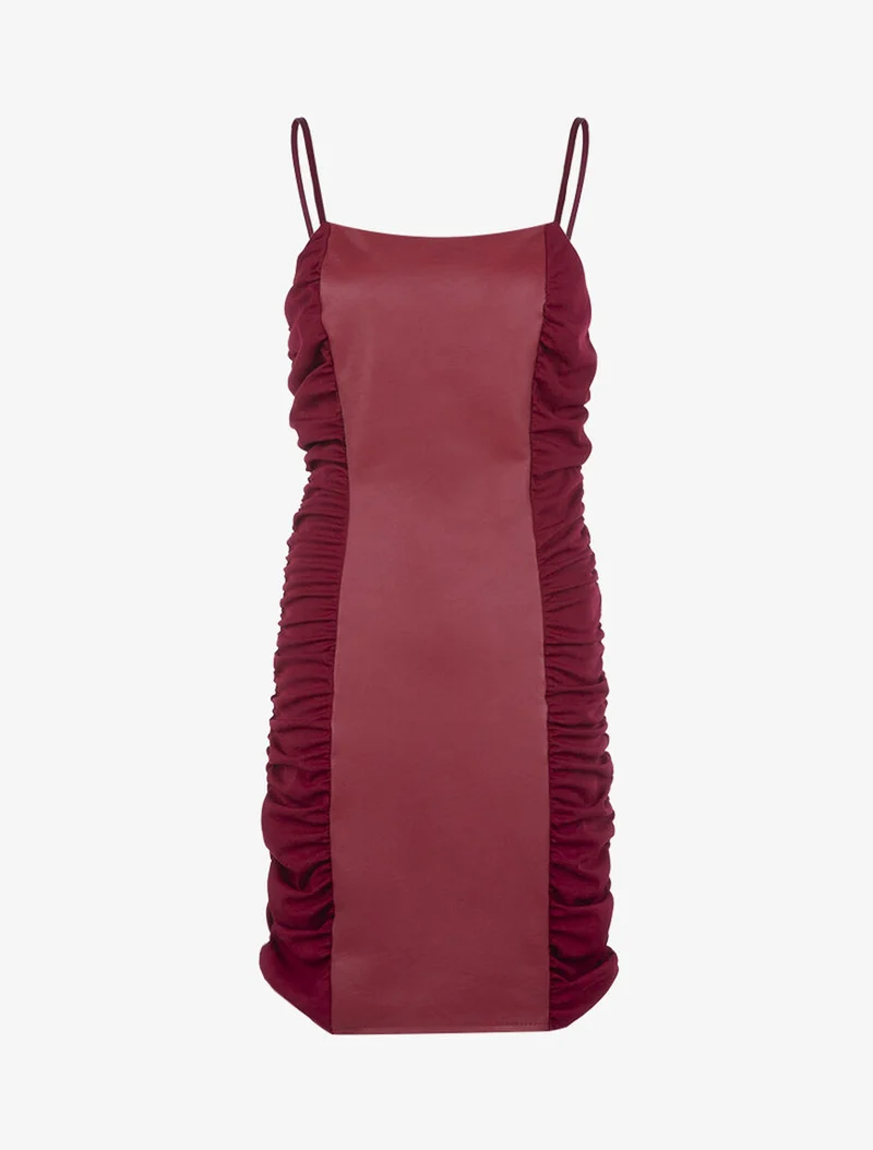 Robe fourreau bi matière - Bordeaux