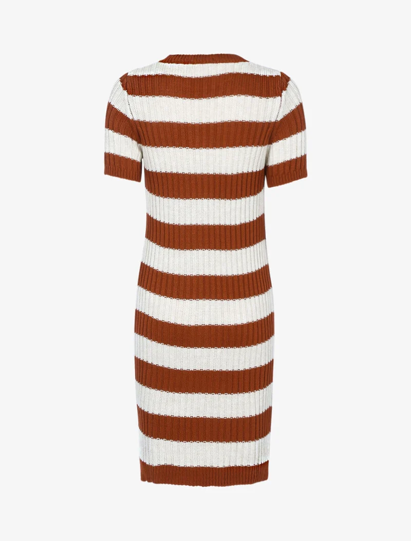 Robe pull à rayures - Brique/beige