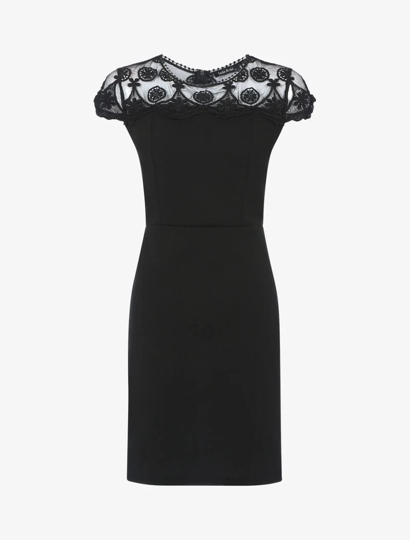 Robe fourreau à haut de buste dentelle - Noir