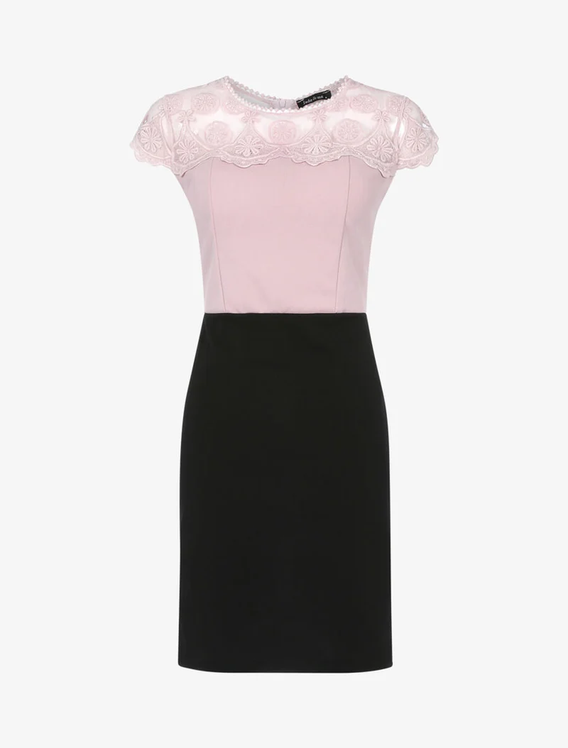 Robe fourreau à haut de buste dentelle - Rose/noir
