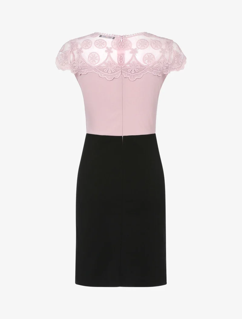 Robe fourreau à haut de buste dentelle - Rose/noir