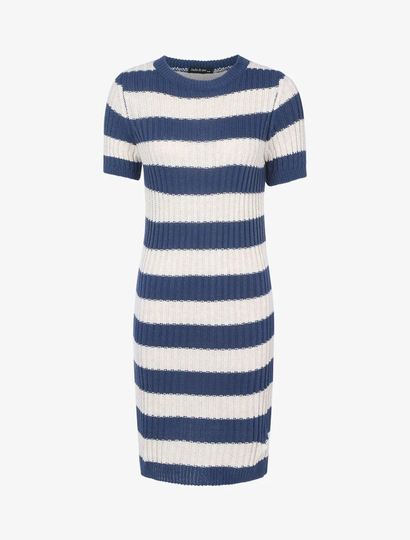 Robe pull à rayures - Bleu charrette/beige