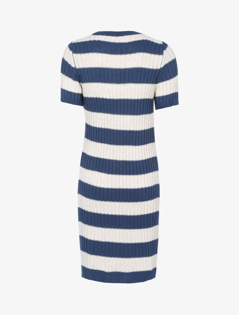 Robe pull à rayures - Bleu charrette/beige