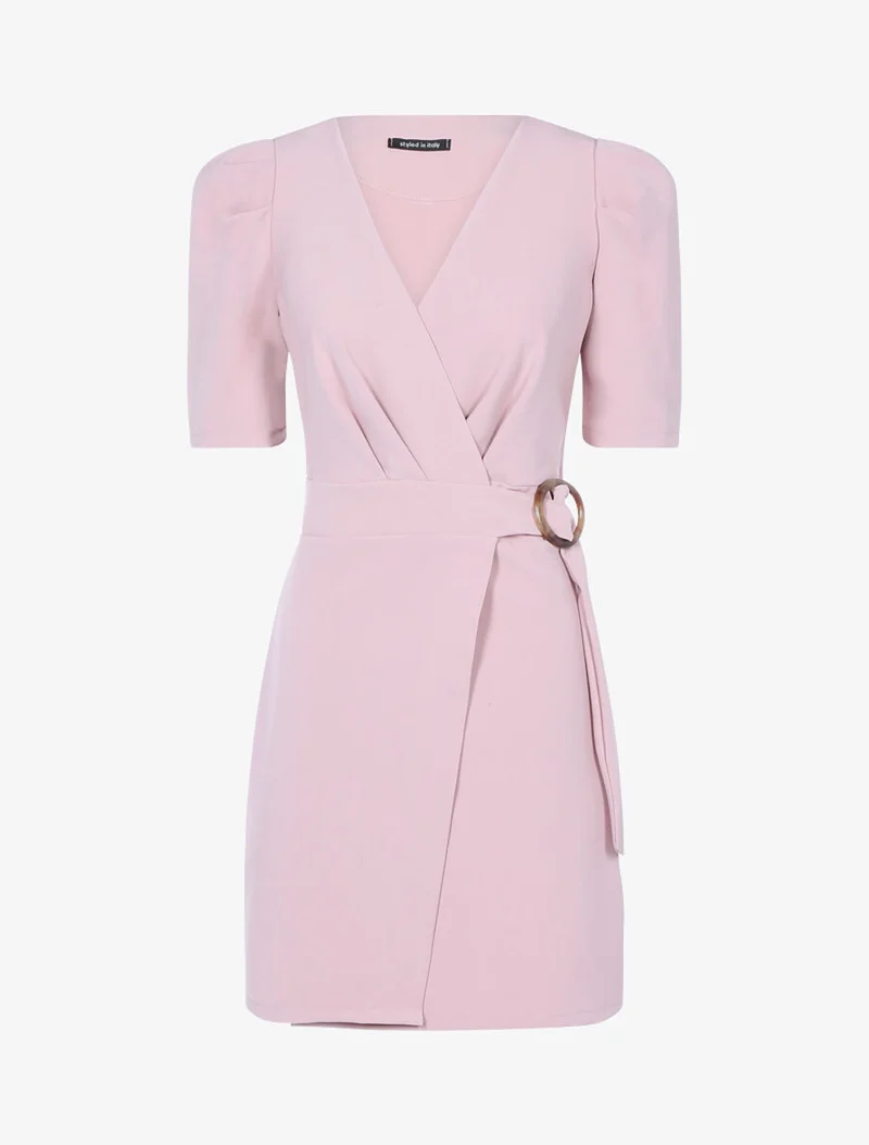 Robe portefeuille à manches gigot - Rose