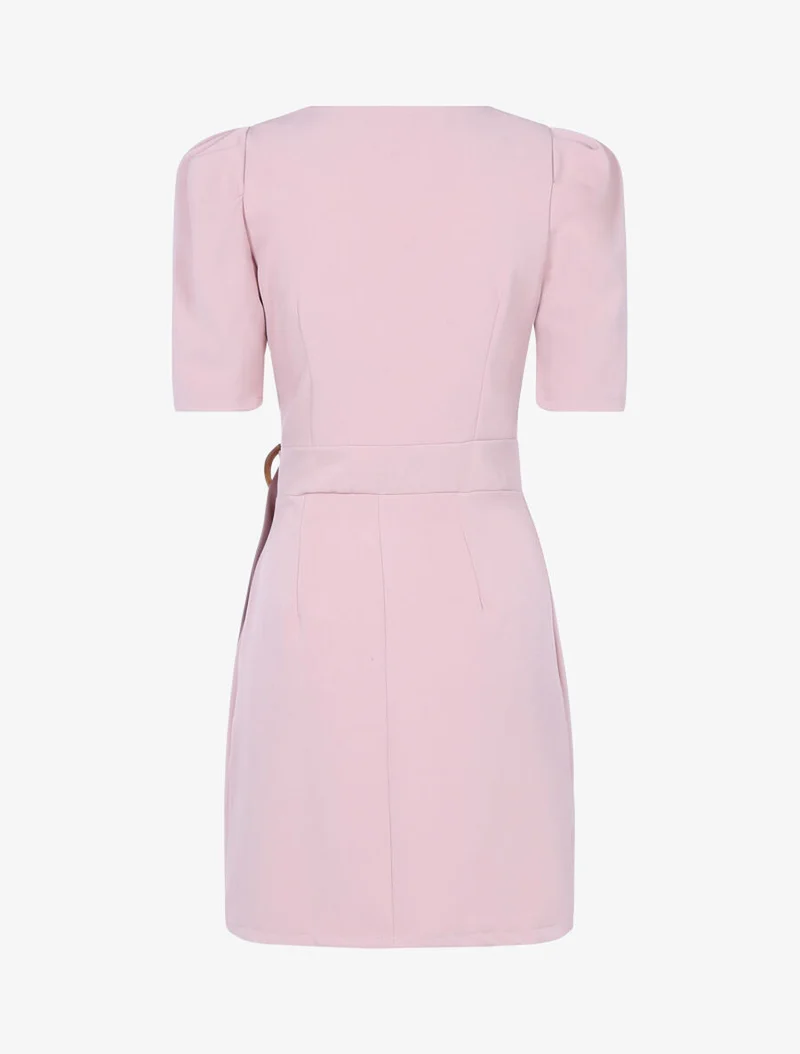 Robe portefeuille à manches gigot - Rose