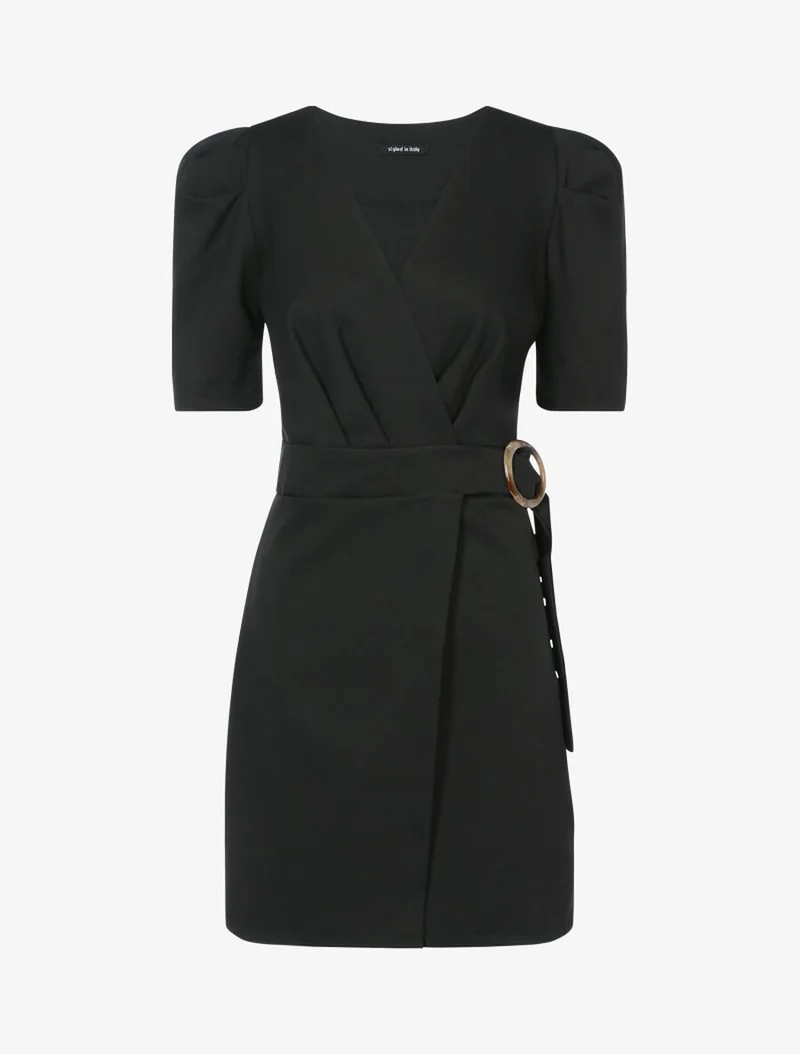 Robe portefeuille à manches gigot - Noir