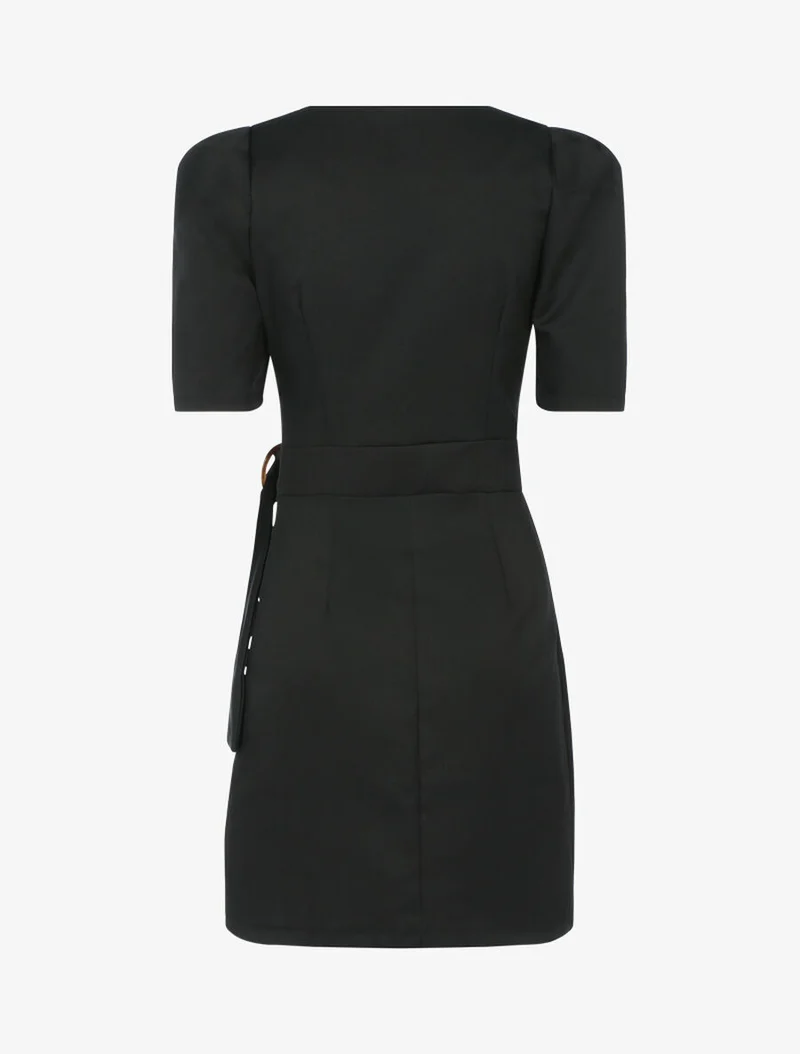 Robe portefeuille à manches gigot - Noir