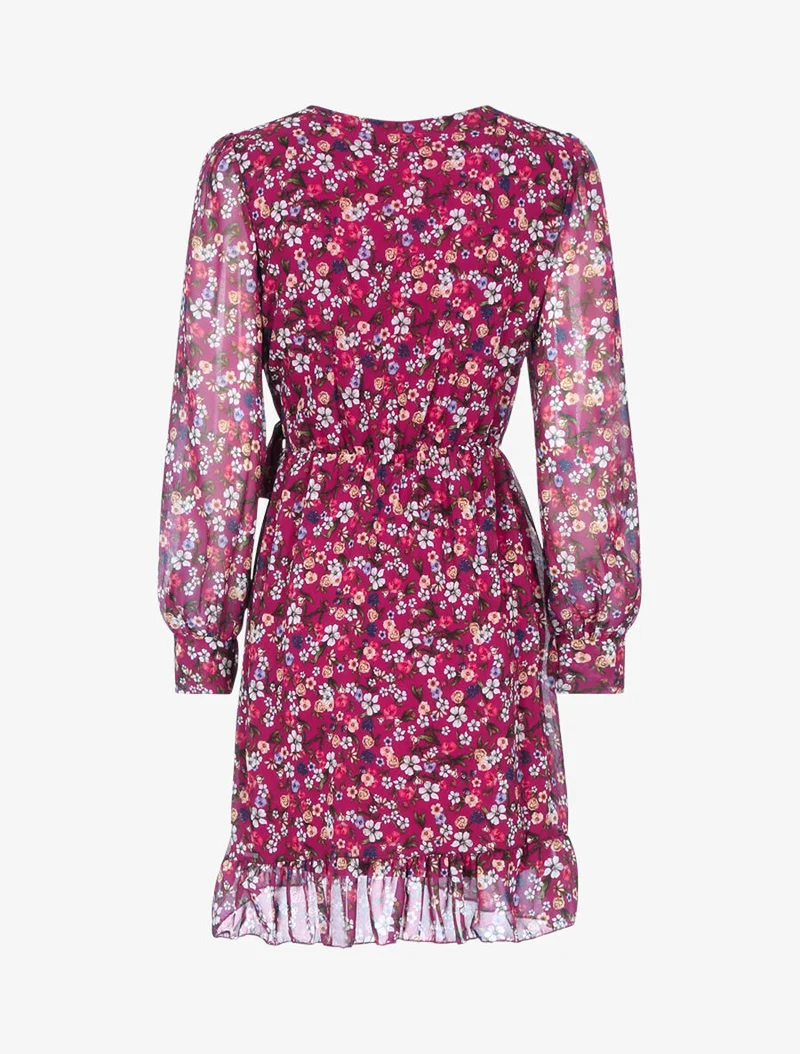 Robe volantée à manches ajourées - Rouge cerise