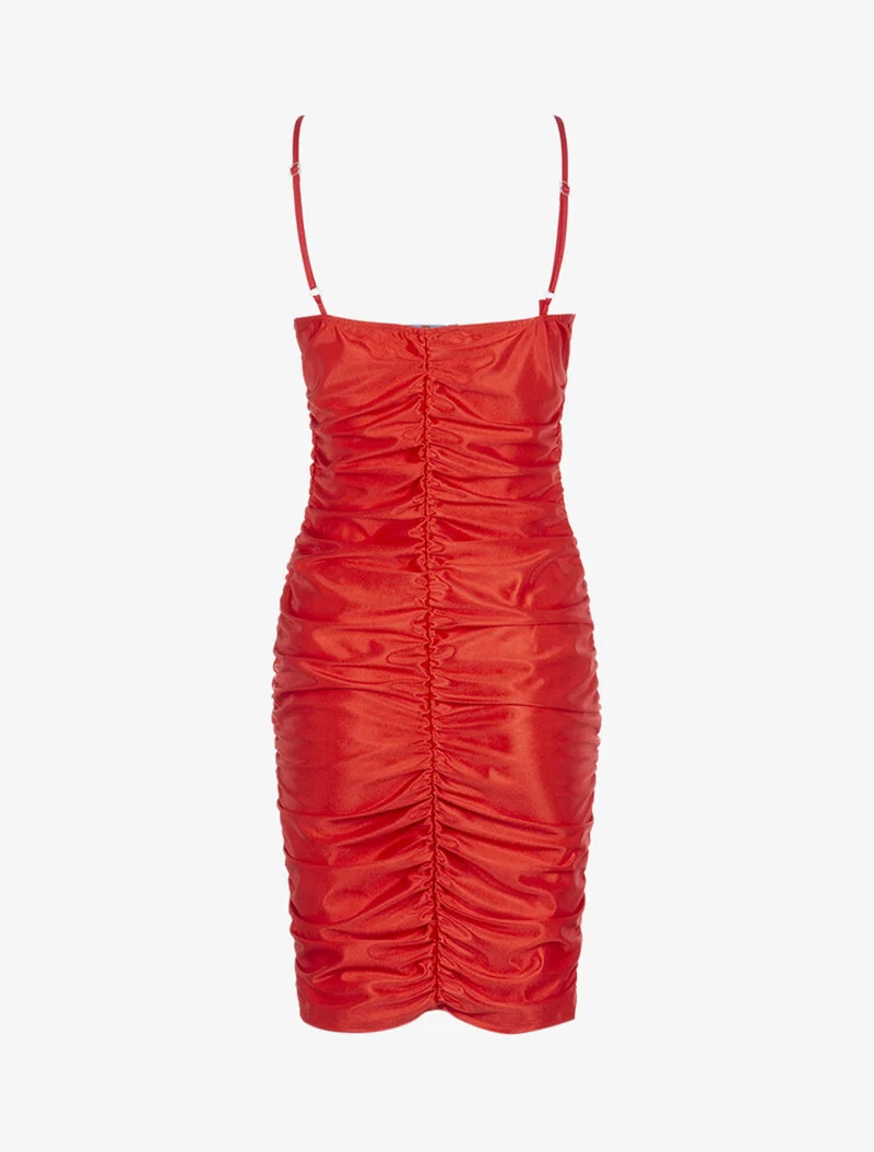 Robe satinée à fronces - Rouge