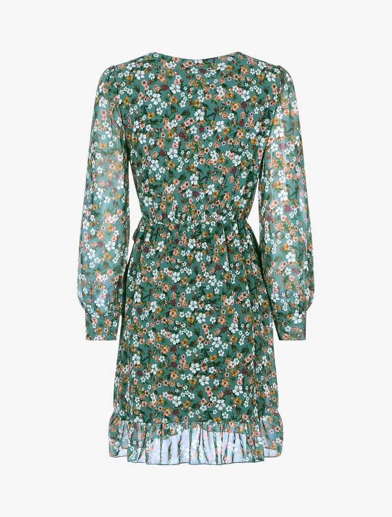 Robe volantée à manches ajourées - Vert