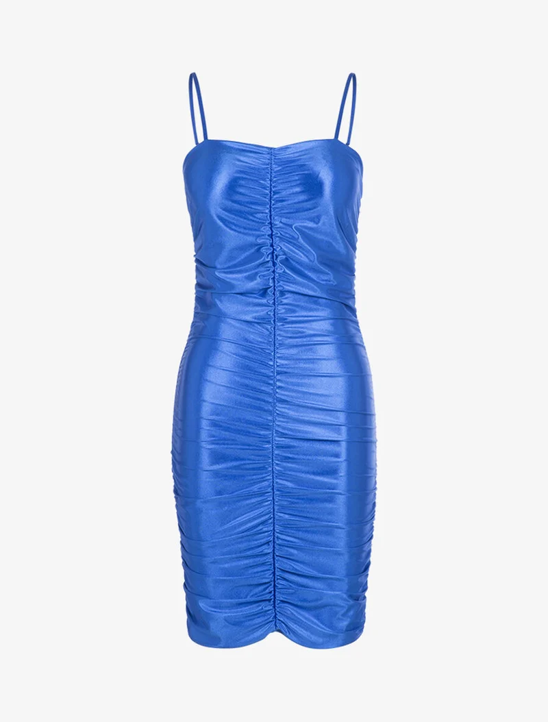 Robe satinée à fronces - Bleu électrique