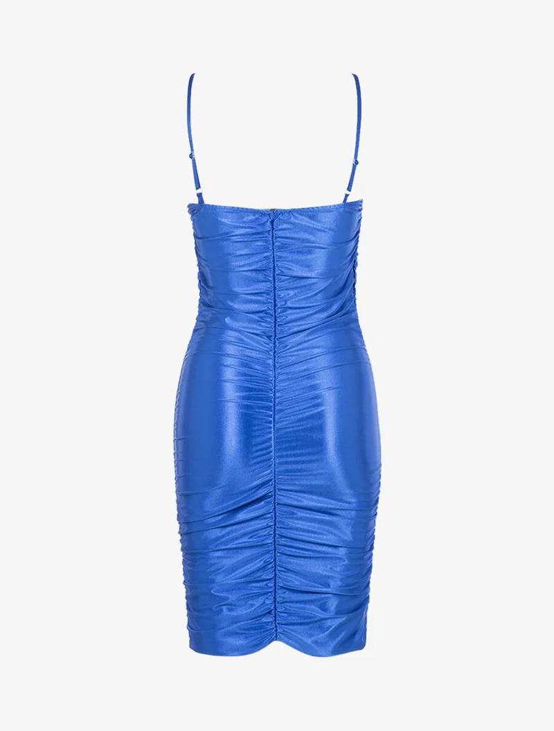 Robe satinée à fronces - Bleu électrique