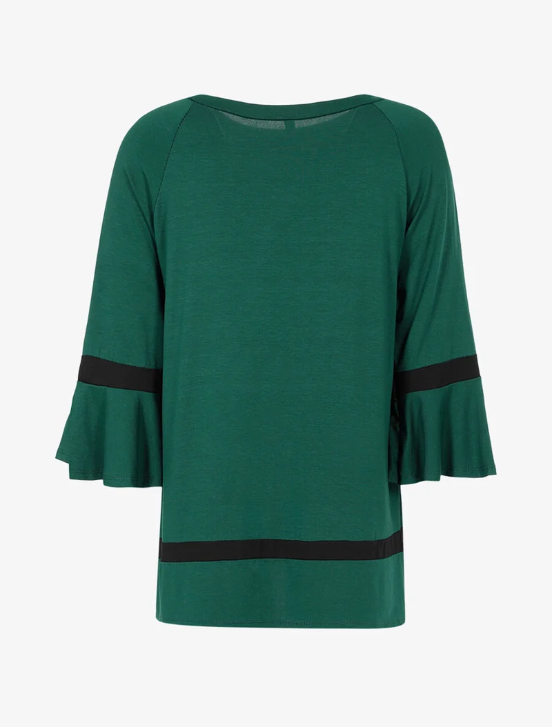 Top long oversize à manches volantées - Vert/noir